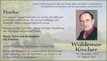 Traueranzeige von Waldemar Kircher von FZ