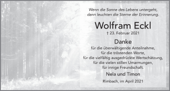 Traueranzeige von Wolfram Eckl von FZ