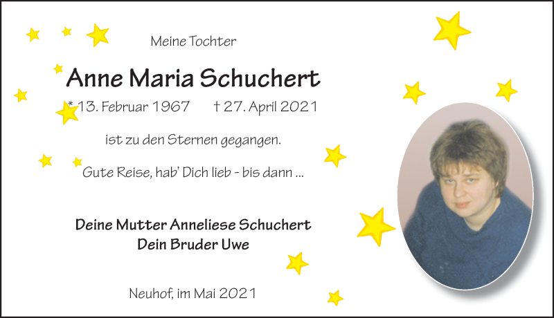  Traueranzeige für Anne Maria Schuchert vom 04.05.2021 aus FZ