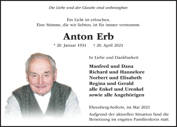 Traueranzeige von Anton Erb von FZ