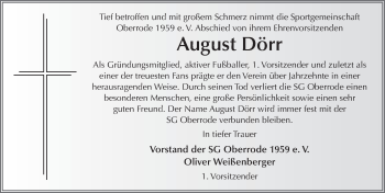 Traueranzeige von August Dörr von FZ