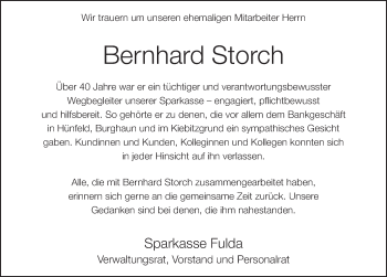 Traueranzeige von Bernhard Storch von FZ