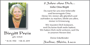 Traueranzeige von Birgitt Preis von FZ