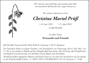 Traueranzeige von Christine Martel Prüß von FZ