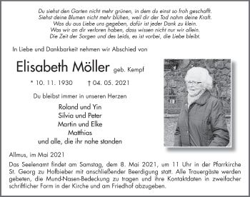 Traueranzeige von Elisabeth Möller von FZ