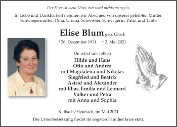 Traueranzeige von Elise Blum von FZ