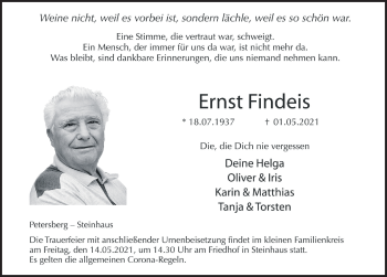 Traueranzeige von Ernst Findeis von FZ