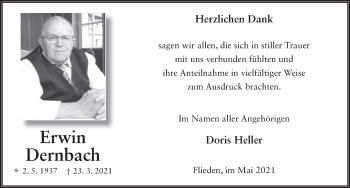 Traueranzeige von Erwin Dernbach von FZ