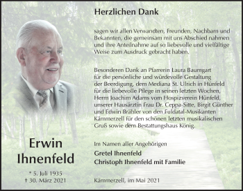 Traueranzeige von Erwin Ihnenfeld von FZ