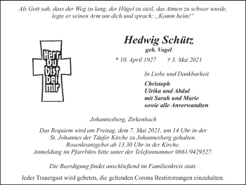 Traueranzeige von Hedwig Schütz von FZ