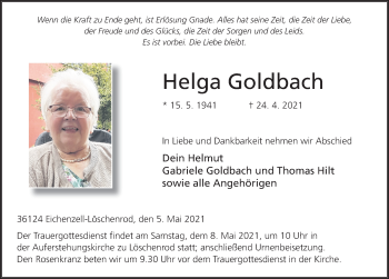 Traueranzeige von Helga Goldbach von FZ