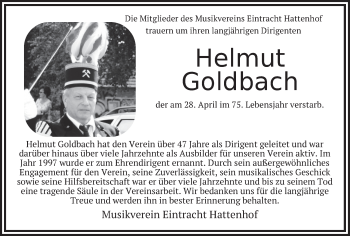 Traueranzeige von Helmut Goldbach von FZ
