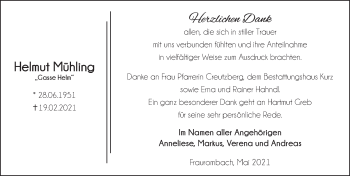Traueranzeige von Helmut Mühling von FZ