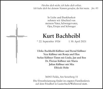 Traueranzeige von Kurt Bachheibl von FZ