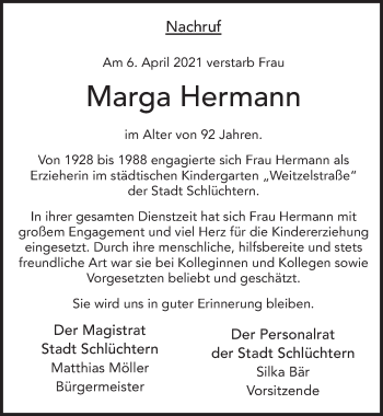 Traueranzeige von Marga Hermann von FZ