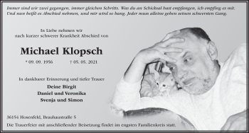 Traueranzeige von Michael Klopsch von FZ