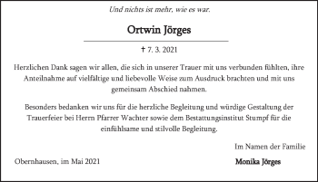 Traueranzeige von Ortwin Jörges von FZ