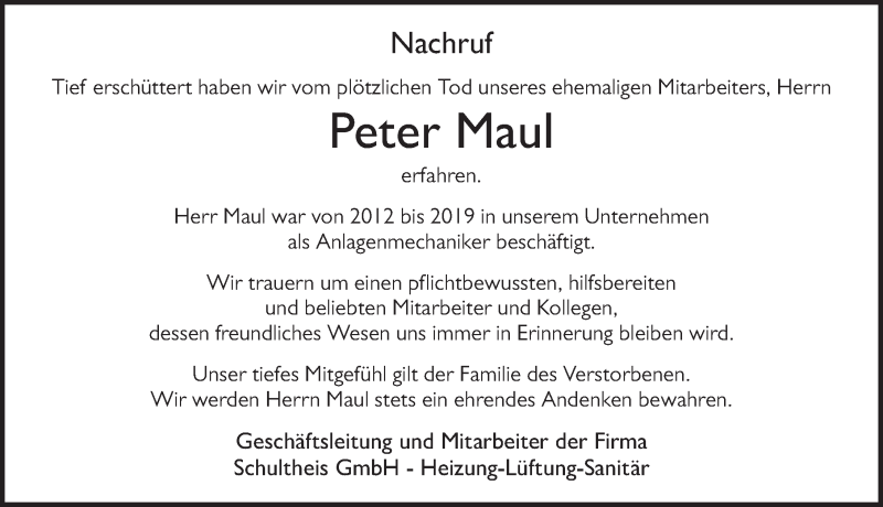  Traueranzeige für Peter Maul vom 05.05.2021 aus FZ