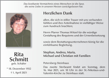 Traueranzeige von Rita Schmitt von FZ