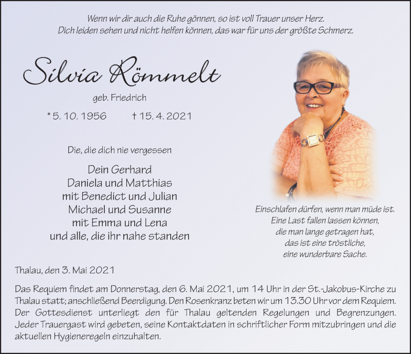  Traueranzeige für Silvia Römmelt vom 03.05.2021 aus FZ