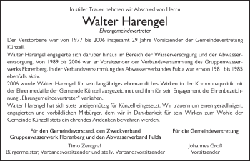 Traueranzeige von Walter Harengel von FZ