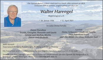 Traueranzeige von Walter Harengel von FZ