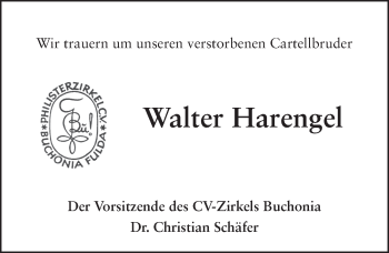 Traueranzeige von Walter Harengel von FZ