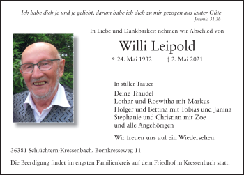 Traueranzeige von Willi Leipold von FZ