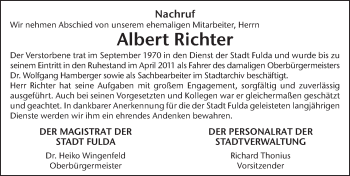 Traueranzeige von Albert Richter von FZ