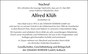 Traueranzeige von Alfred Klüh von FZ