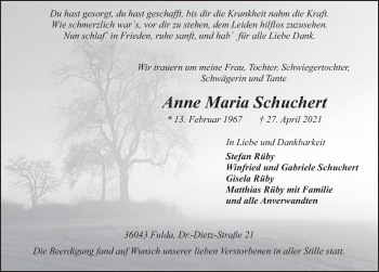 Traueranzeige von Anne Maria Schuchert von FZ