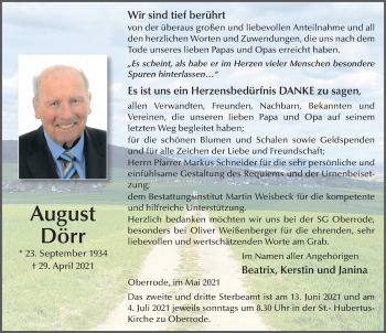 Traueranzeige von August Dörr von FZ