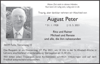 Traueranzeige von August Peter von FZ