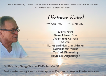 Traueranzeige von Dietmar Kokel von FZ