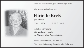 Traueranzeige von Elfriede Kreß von FZ