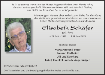 Traueranzeige von Elisabeth Schäfer von FZ