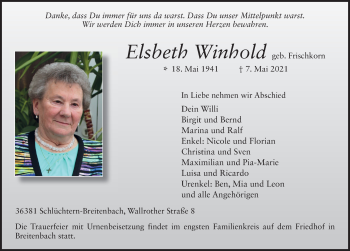 Traueranzeige von Elsbeth Winhold von FZ