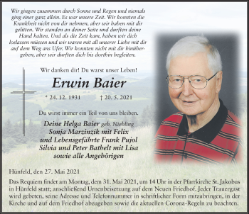 Traueranzeige von Erwin Baier von FZ