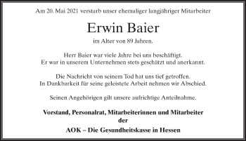 Traueranzeige von Erwin Baier von FZ
