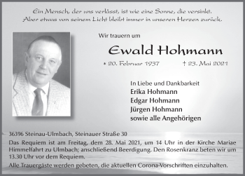 Traueranzeige von Ewald Hohmann von FZ