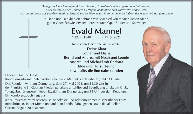  Traueranzeige für Ewald Mannel vom 22.05.2021 aus FZ