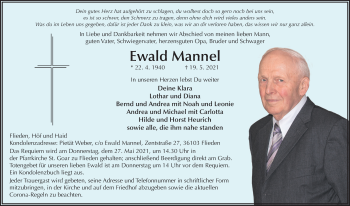 Traueranzeige von Ewald Mannel von FZ