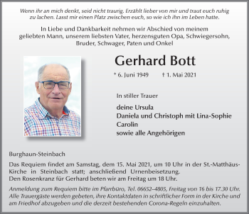 Traueranzeige von Gerhard Bott von FZ