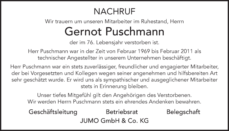  Traueranzeige für Gernot Puschmann vom 29.05.2021 aus FZ