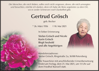 Traueranzeige von Gertrud Grösch von FZ