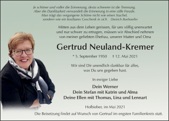 Traueranzeige von Gertrud Neuland-Kremer von FZ