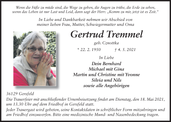 Traueranzeige von Gertrud Tremmel von FZ