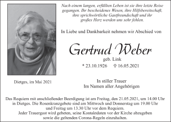 Traueranzeige von Gertrud Weber von FZ