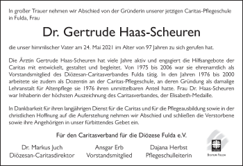 Traueranzeige von Gertrude Haas-Scheuren von FZ