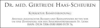 Traueranzeige von Gertrude Haas-Scheuren von FZ